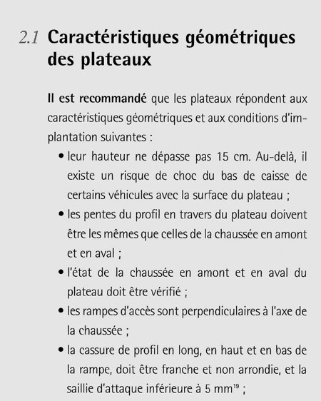 caractéristiques plateaux